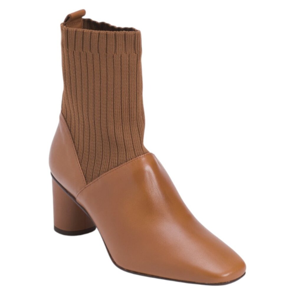 MAX MARA Made In Spain Leather Heeled Booties With Elastic Stretch Bands